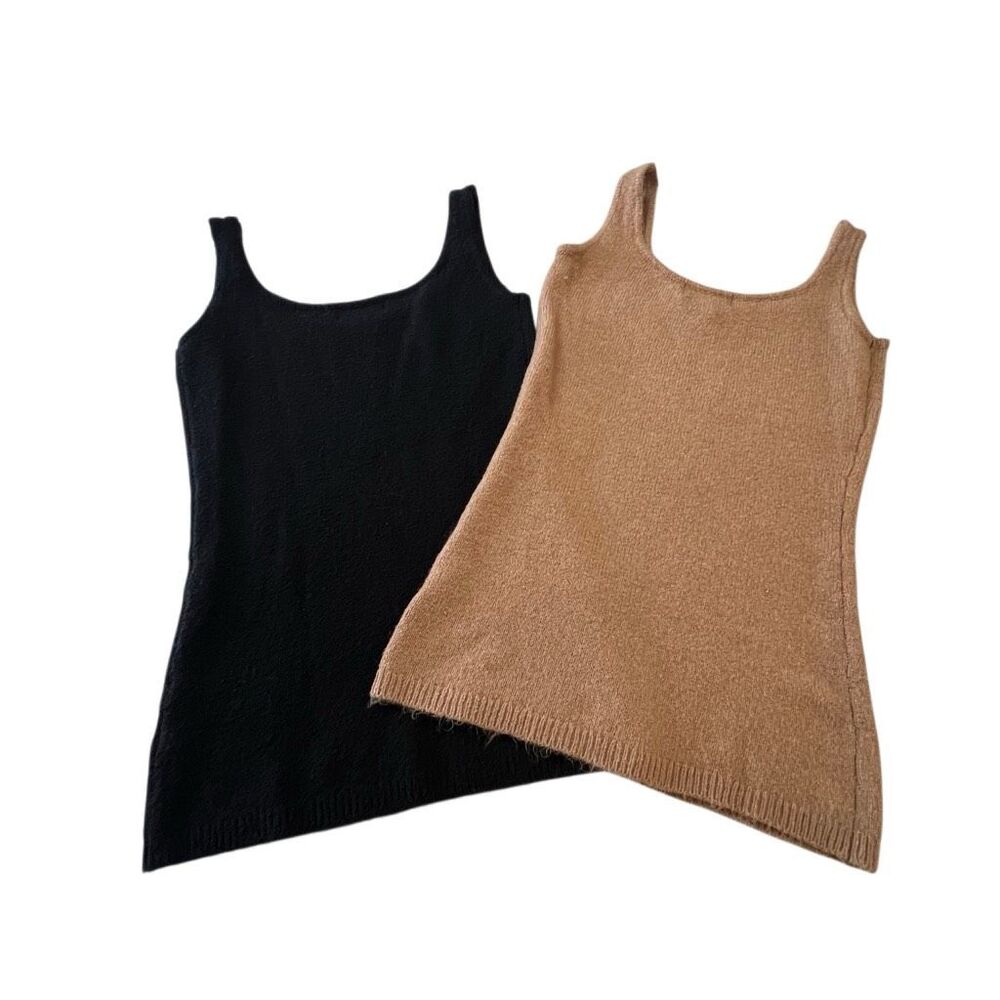 Lot of 2 Sofia by Sofia Vergara Women's Knit Sweater Tank Top Brown Black Small